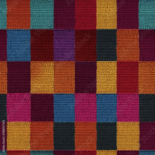 Obraz Colorful woven textile showcasing a vibrant patchwork design with diverse hues and textures.
