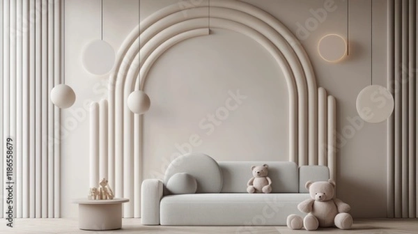 Fototapeta Minimalist nursery room interior design with teddy bears