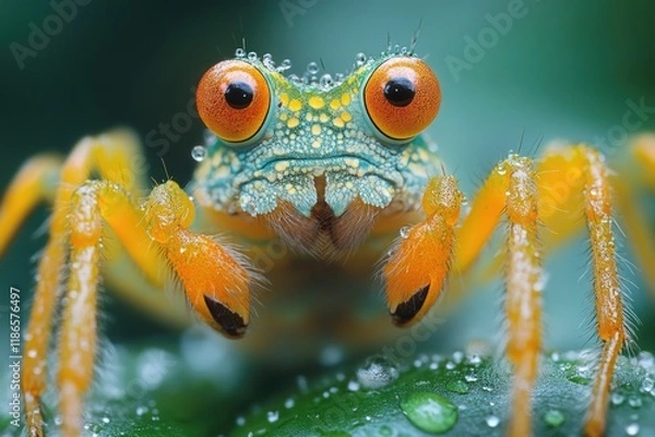 Fototapeta A close-up shot of a spider with water droplets on its eyes, great for scientific or educational purposes