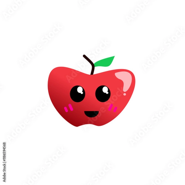 Fototapeta cute apple cartoon vector design, red apple with leaves isolated on white background 