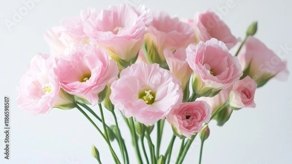 Fototapeta Elegant Round Bridal Bouquet Featuring Delicate Pink Lisianthus Flowers on Soft Background
