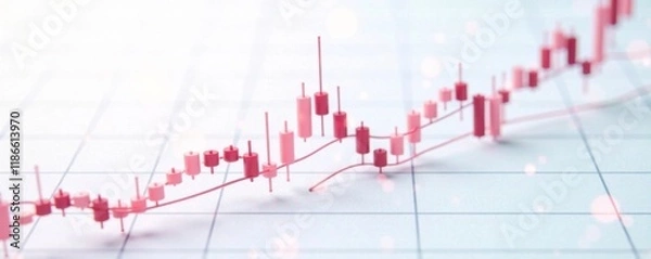 Fototapeta Wireframe stock market graph with abstract Japanese candlesticks on white background, wireframe, growth