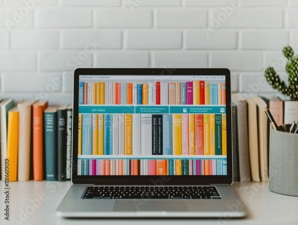 Fototapeta Modern Laptop Displaying Digital Library Catalogue