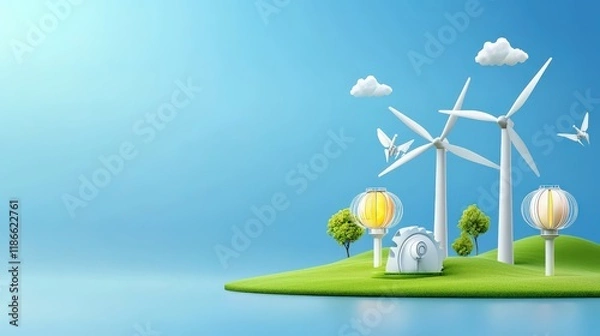 Fototapeta Concept of clean energy solutions, focusing on reducing fossil fuel dependency and investing in renewable energy for a clean future.