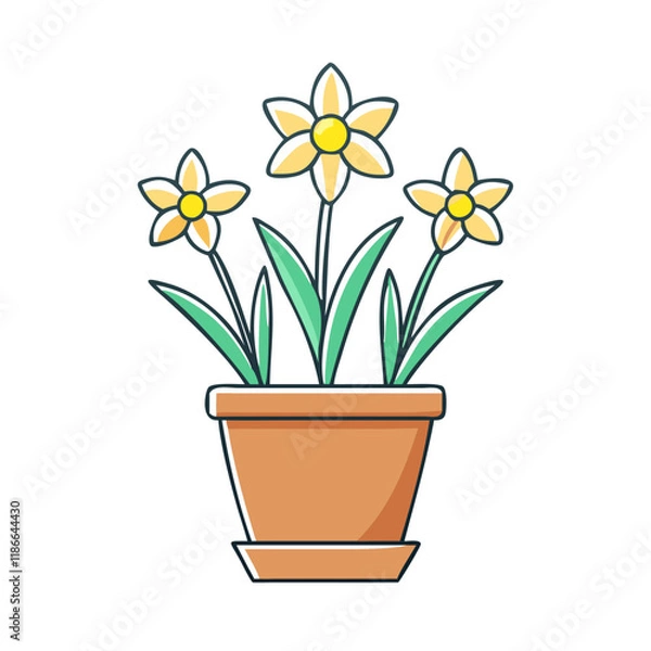 Fototapeta potted daffodils vector icon, easter vector illustration - simple illustration of potted daffodils perfect for logos, and easter-themed designs.