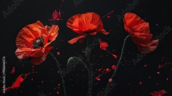 Fototapeta Three red poppies