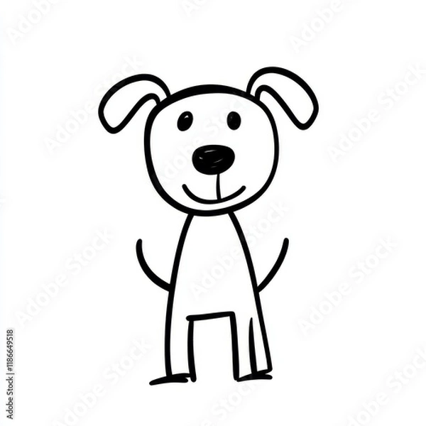 Obraz A simple line drawing of one stick figures dog, standing on a white background