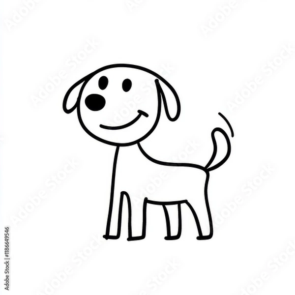 Obraz A simple line drawing of one stick figures dog, standing on a white background