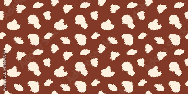 Obraz Minimalist seamless animal print, deer skin pattern with cream irregular textured spots on brown background for textiles, wallpapers, wrapping paper, fabric.