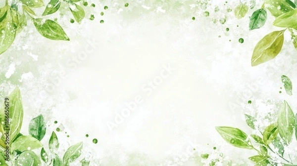 Fototapeta Green leaf border frame on textured background, nature design, spring template