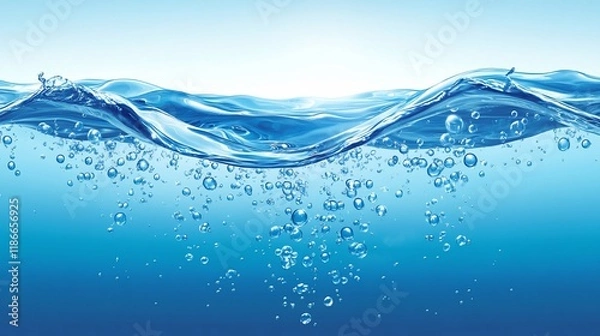 Obraz Crystal-clear water with bubbles rising from below the surface, creating a wave.