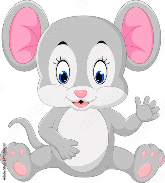 Fototapeta Cute mouse cartoon waving