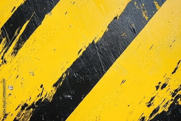Fototapeta Close-up of a weathered yellow and black warning stripe.