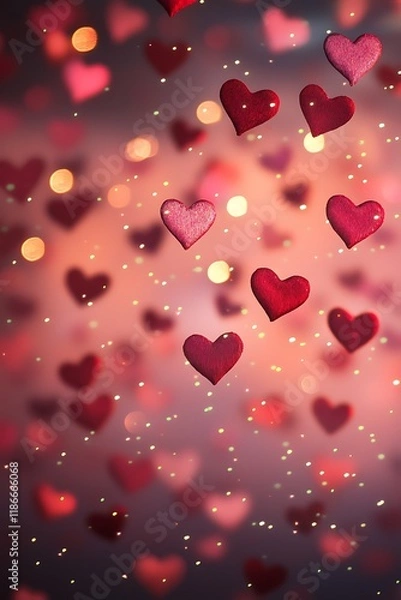 Fototapeta Beautiful background hearts scattered with a soft glow for Valentine's Day