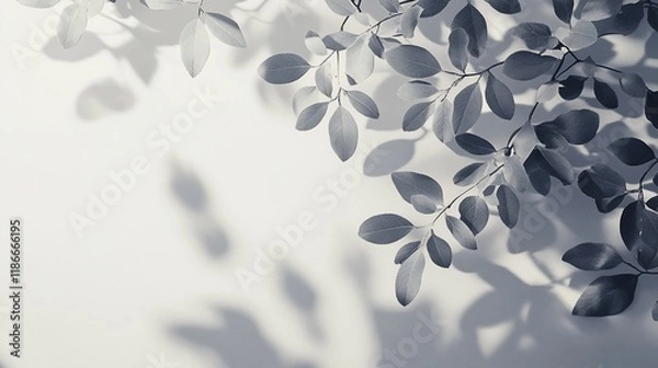 Obraz Monochromatic leaf shadows on a white background. (1)