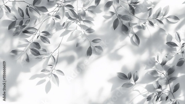 Fototapeta Monochrome leaf shadows on white background. (3)