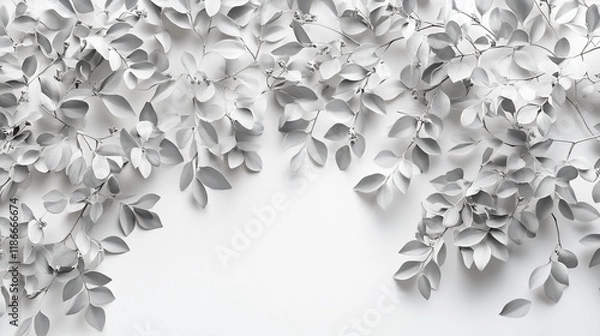 Obraz Monochrome foliage border on white background.