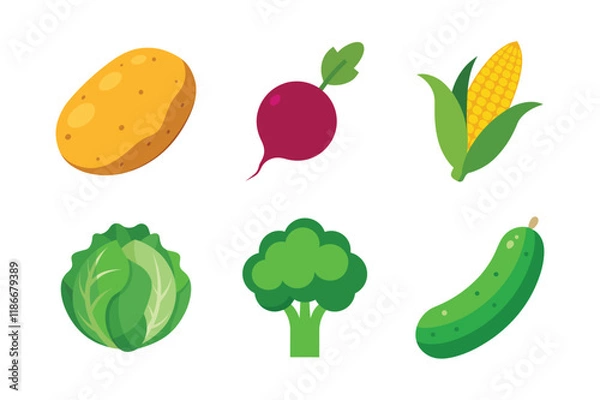 Obraz A set of colorful vegetables vector illustration.