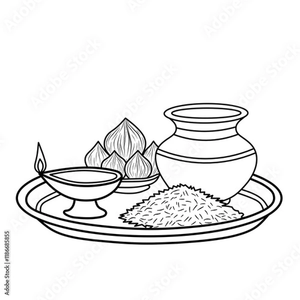 Obraz simple line art design for puja tools