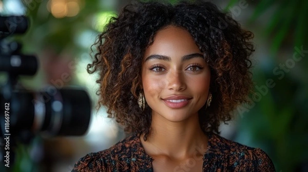Obraz Portrait of a smiling woman with curly hair