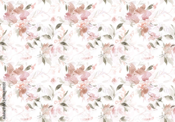 Fototapeta Watercolor hand-drawn on paper seamless pattern stylish bouquet of flowers. Print from watercolor sketching hands on paper. Beautiful watercolor pattern for textile design with textures and effects.
