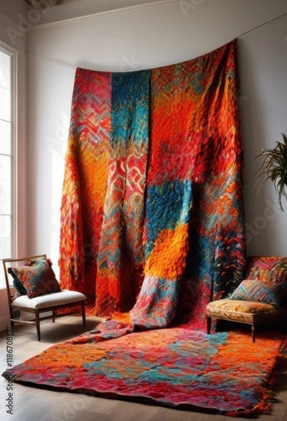 Fototapeta stunning vibrant textile patterns bathed natural light showcasing colorful designs detailed textures artistic inspiration, artwork, textiles, aesthetics