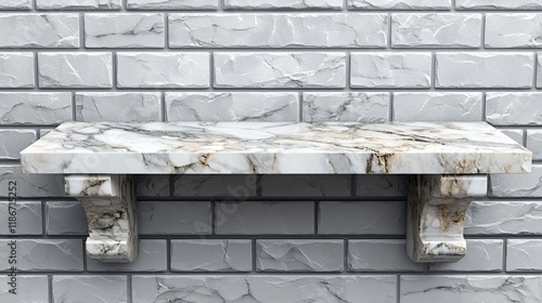 Fototapeta Marble shelf on a white brick wall.
