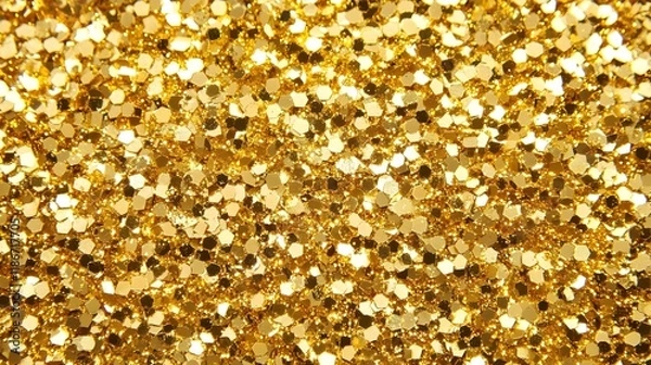 Fototapeta Luxurious Gold Glitter Sparkles Against Dark Background for Festive Decor