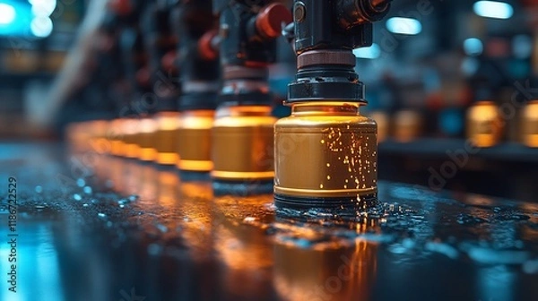 Fototapeta Automated Bottle Filling Production Line Process