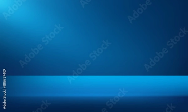Fototapeta Blue studio background. Empty Room Studio with table. Space for selling products, backdrop, wallpaper, background, text. Gradient table. Vector illustration.