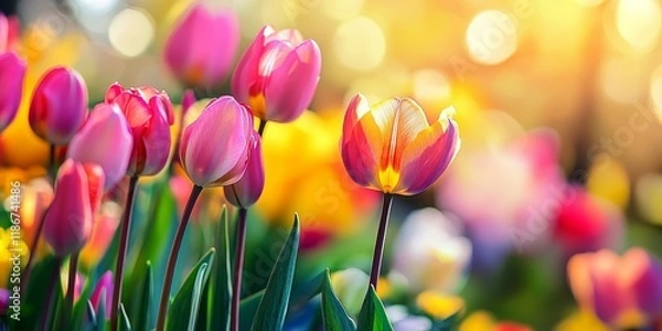Fototapeta Blooming Flowers in Early Spring, A Vibrant Display of Nature s Beauty in Spring with Colorful Blossoming Blooms and Lush Florals, Highlighting the Magic of Spring Flowering.