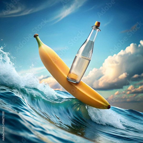 Fototapeta a-tomato-floating-like-a-surfboard--with-a-tiny-ba