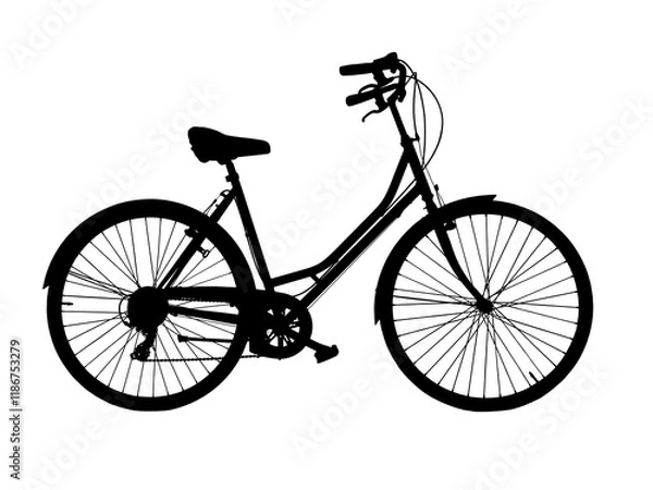 Obraz City bicycle silhouette, retro style bike side view. Isolated on white background
