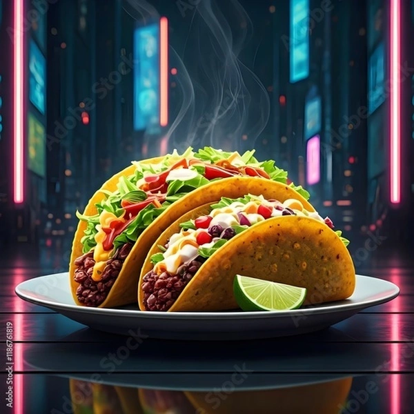 Obraz Tacos on Neon Background