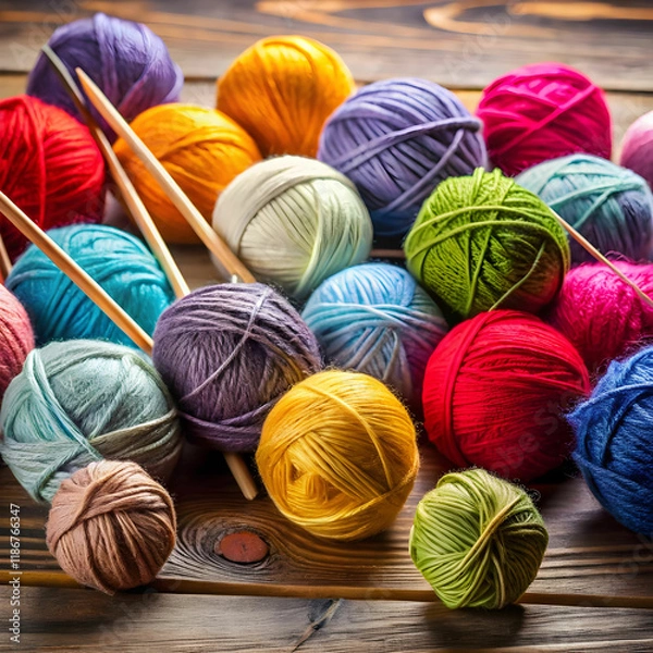 Fototapeta attractive balls of yarn in different colors with