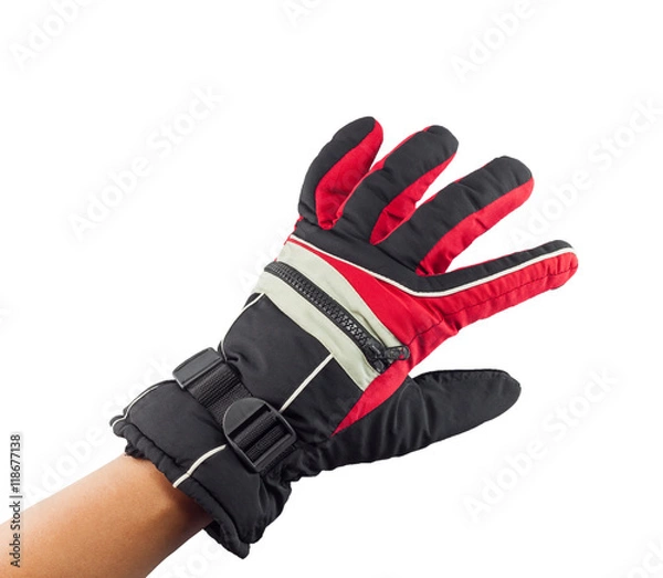 Obraz Hand in winter gloves isolated on white background,handful.
