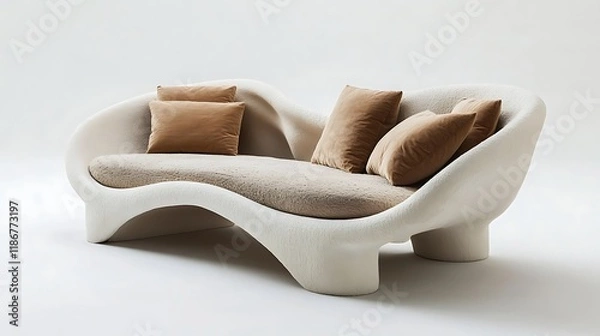 Fototapeta Unique sofa with a sculptural frame, luxurious cushions, and a minimalist design 