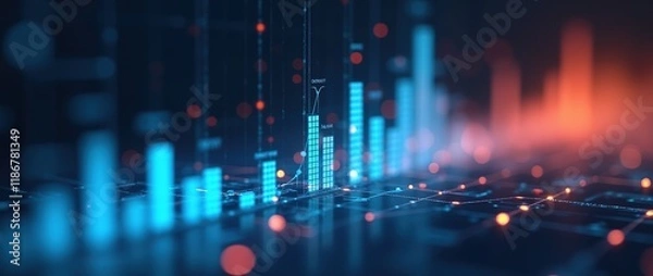 Fototapeta Digital chart background, stock business graph, statistics and about data exchange in finance.