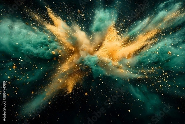 Obraz A dark green and gold powder explosion representing the lush and luxurious motion of dynamic colors