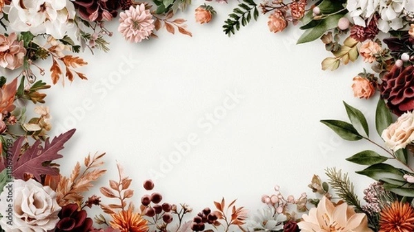 Fototapeta Vintage Botanical Frame with Soft Florals Hand-Drawn Design for Elegant Decorations and Invitations