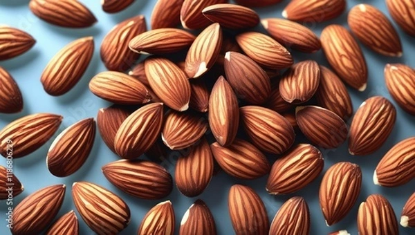 Fototapeta An assortment of mouthwatering almonds set on a clear backdrop. The idea of tasty and nutritious food