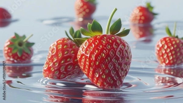 Fototapeta Strawberry set against a clear backdrop. The idea of tasty and nutritious berries