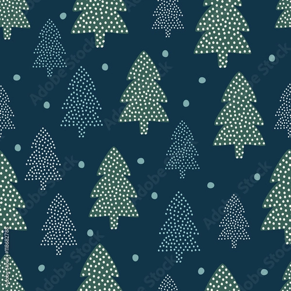 Fototapeta Christmas pattern - Xmas trees and snow. Happy New Year nature seamless background. Forest design for winter holidays. Vector winter holidays print for textile, wallpaper, fabric, wallpaper.