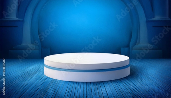 Fototapeta minimalist white round podium on blue history