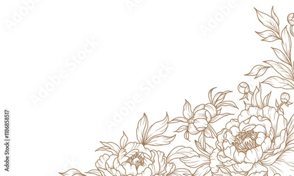 Fototapeta Luxury floral frame. Pattern with a bouquet of peonies, golden flowers and leaves. Vector illustration with elegant vintage botanical decorative elements