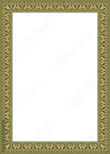Obraz Vector gold with green Arabic national square ornament.  Ethnic rectangle, frame of eastern peoples. Persian painting