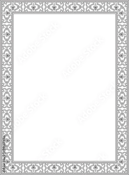 Fototapeta Vector black contour square classic renaissance ornament. Rectangle, european border, revival style frame