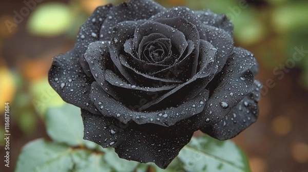 Obraz Close-up of a dark-colored rose with water droplets.