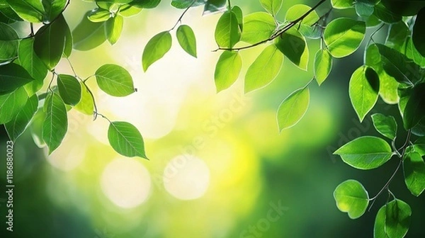 Fototapeta Lush Green Leaves in a Summer Garden Setting with Sunlight