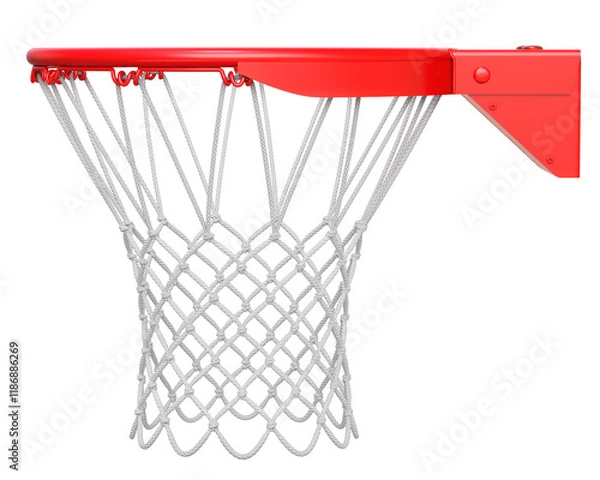 Fototapeta Side view of basketball hoop with net isolated on transparent background - 3d PNG illustration
